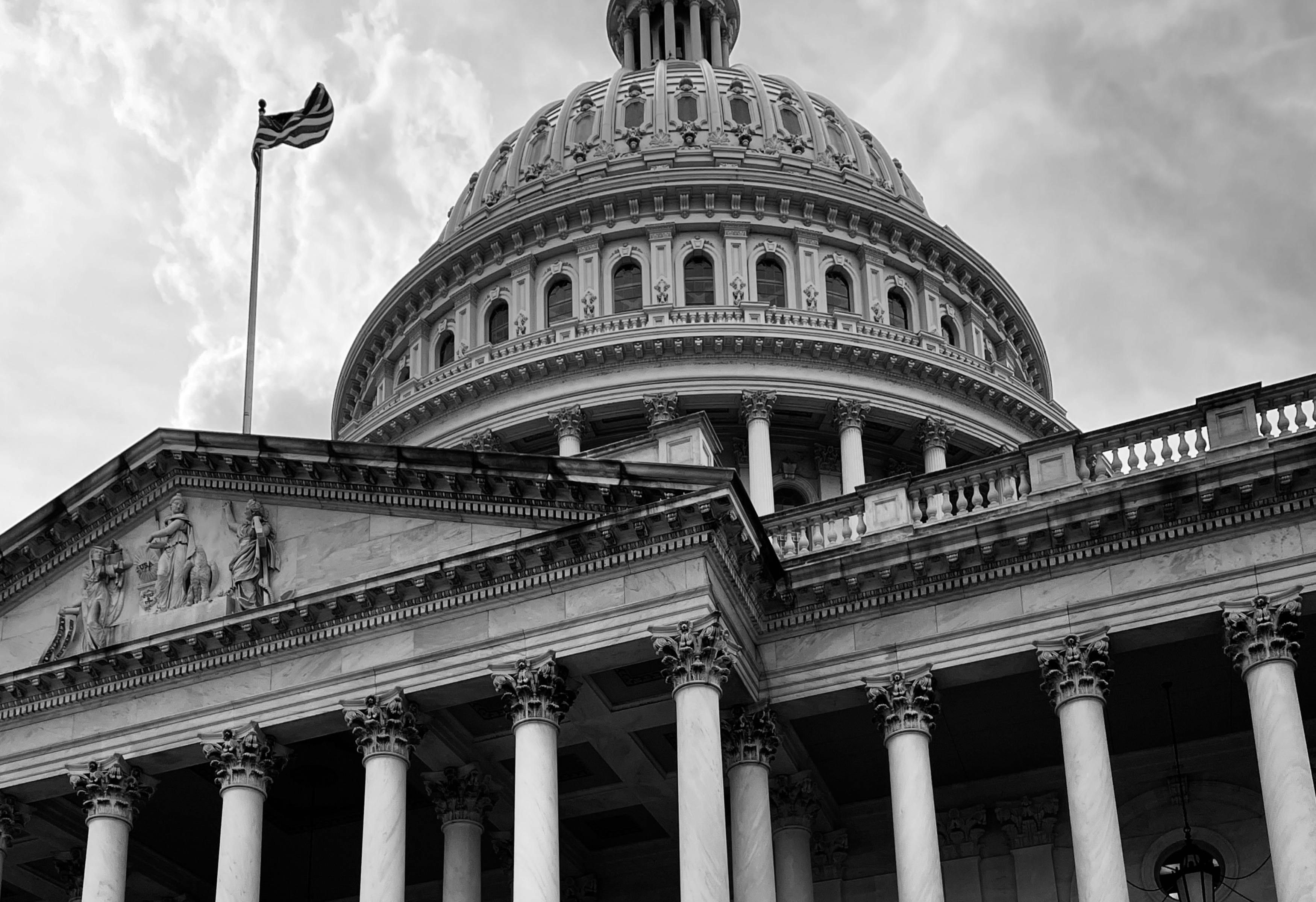 picture of the Capitol Building in black and white