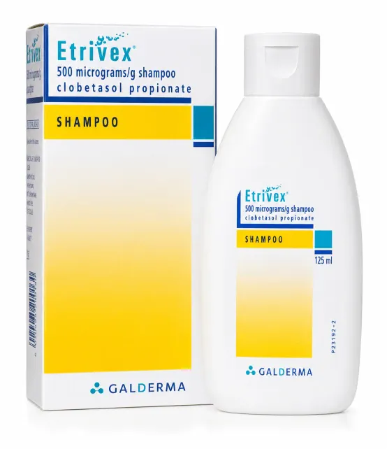 Etrivex clobetasol shampoo for scalp psoriasis &mdash; bottle and application guide