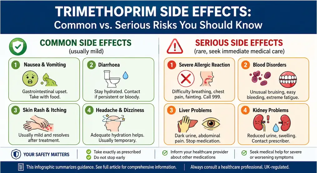 Chart showing common and serious side effects of trimethoprim