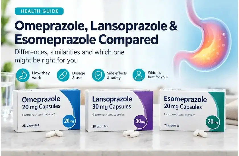 Omeprazole, Lansoprazole and Esomeprazole compared: differences, similarities, uses, dosage and side effects.