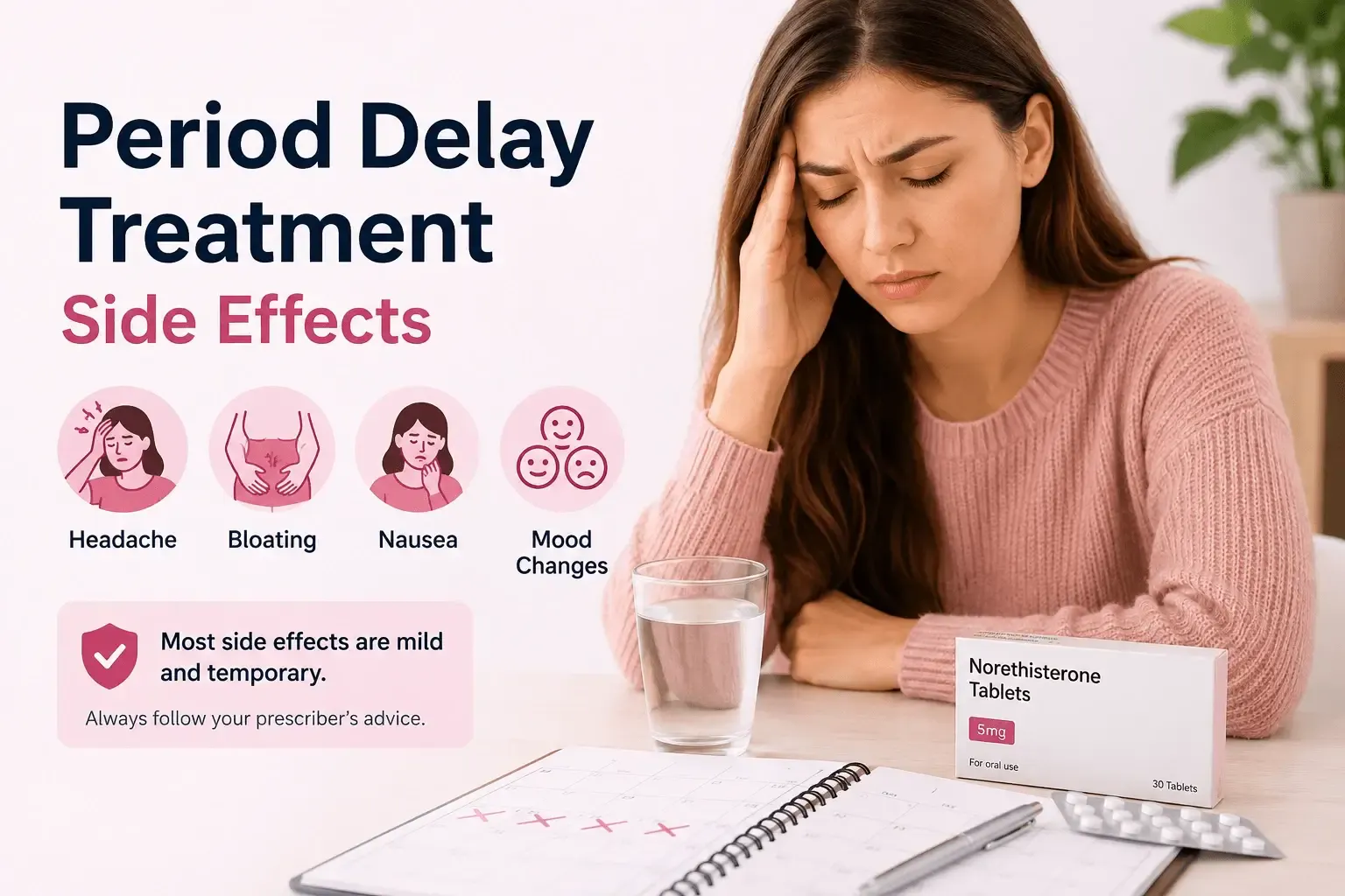 Norethisterone period delay treatment and side effects overview
