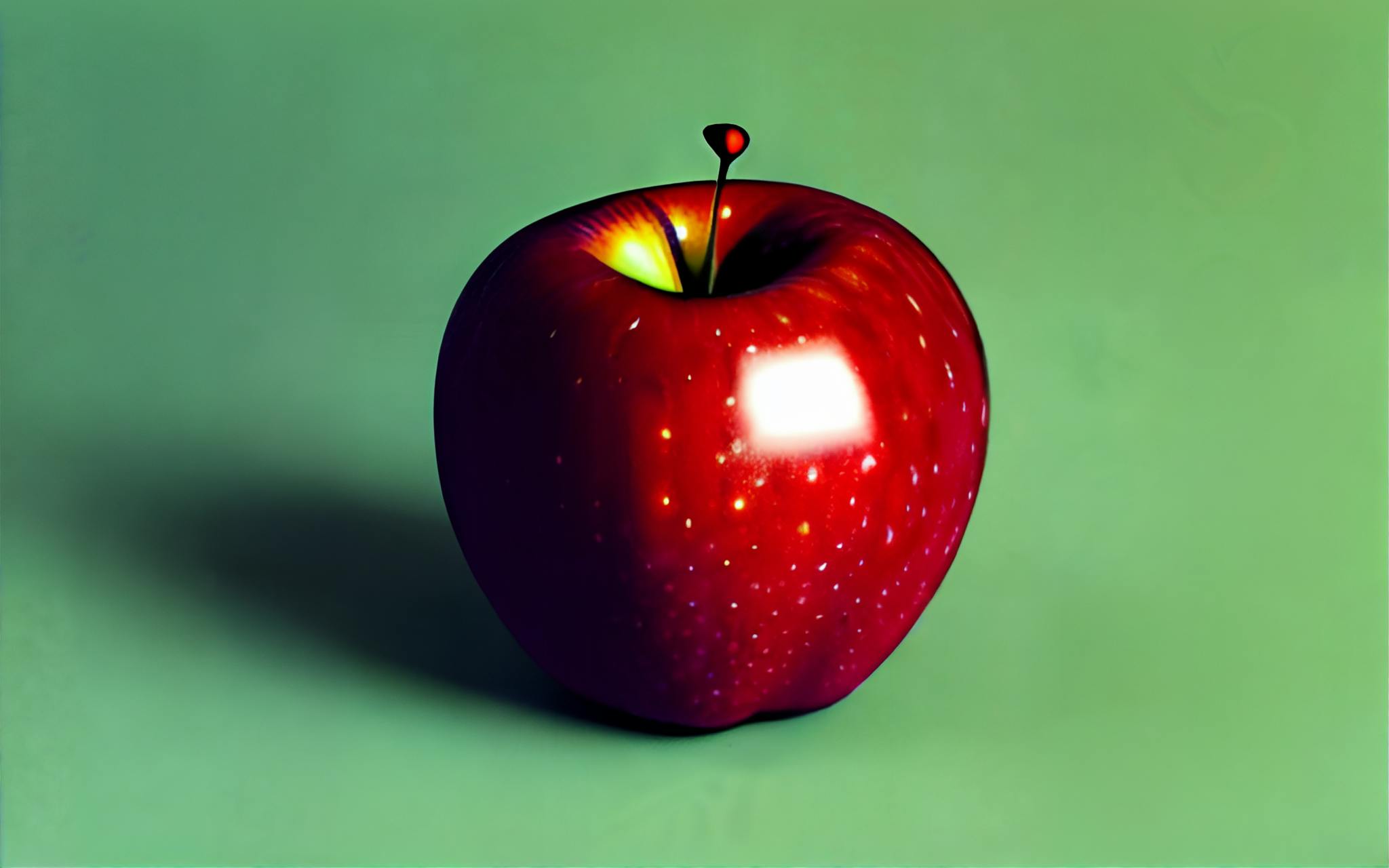 red apple on a green background, photorealistic