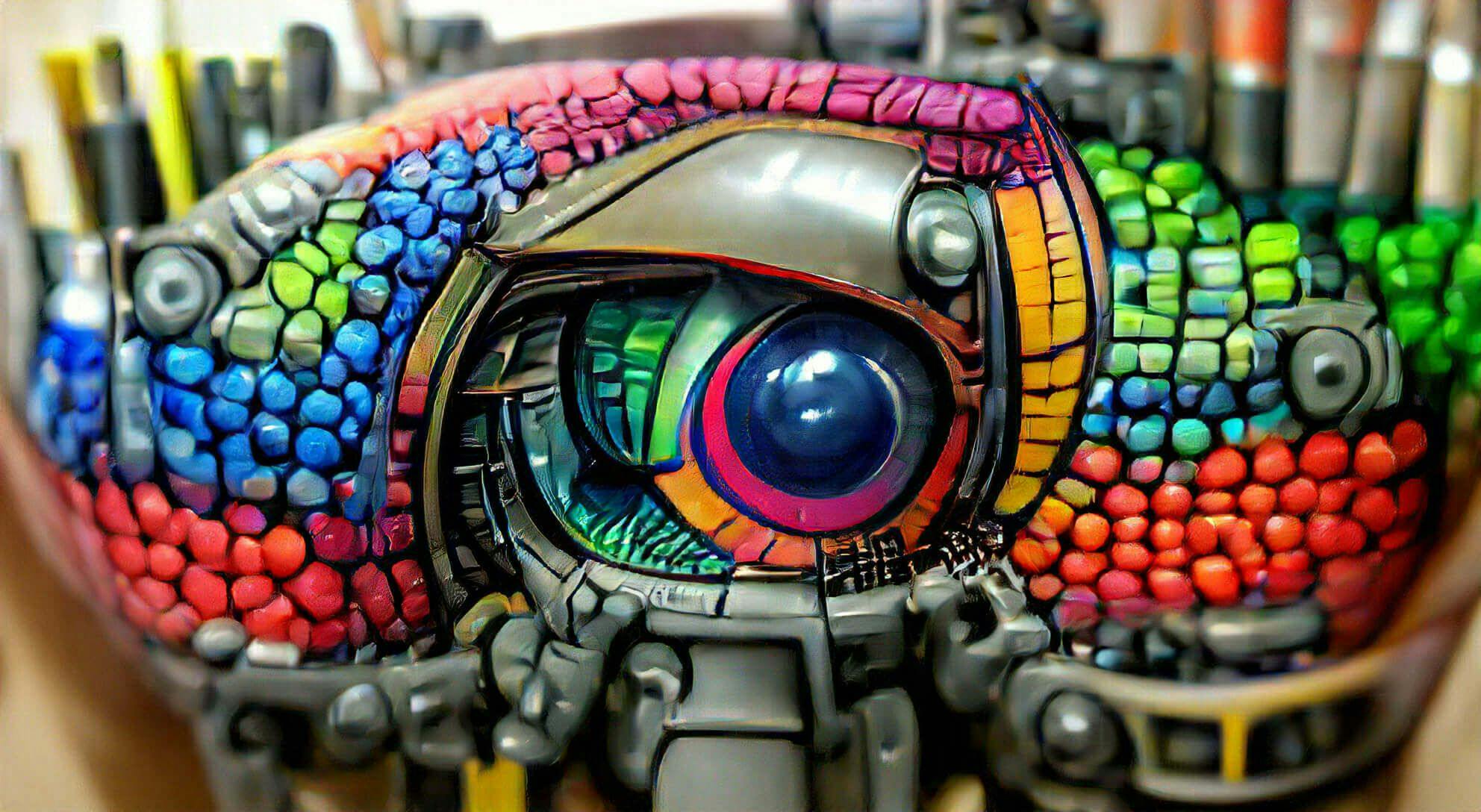"colorful detailed robot eye"