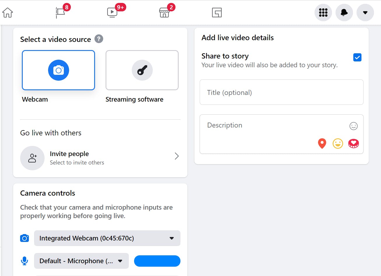 Sound setting panel for Facebook Live