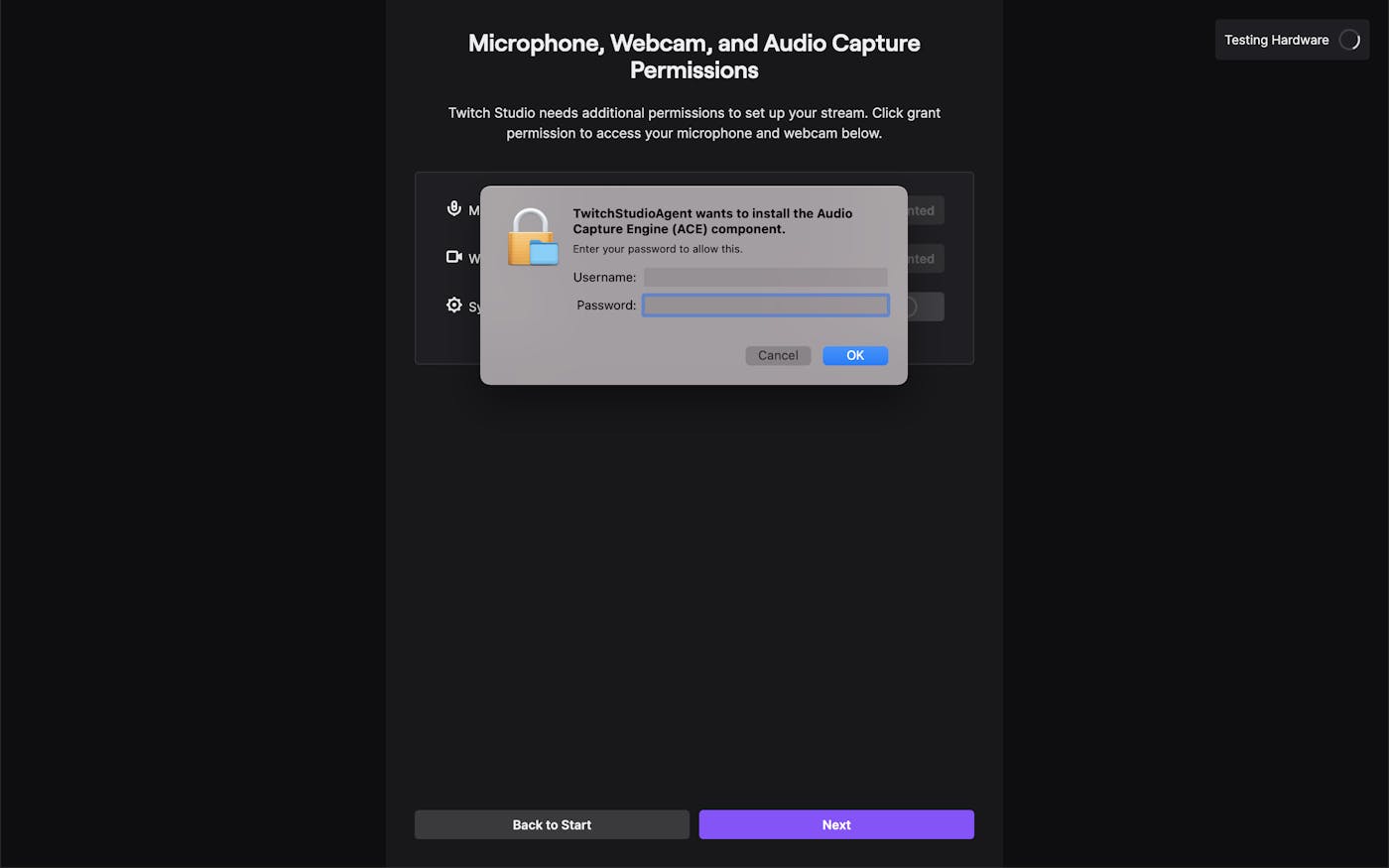 Sound setting panel for Twitch