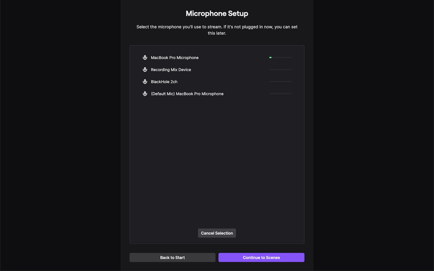 Sound setting panel for Twitch