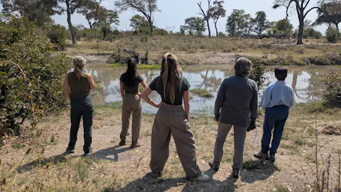 Volunteers looking out into the distance