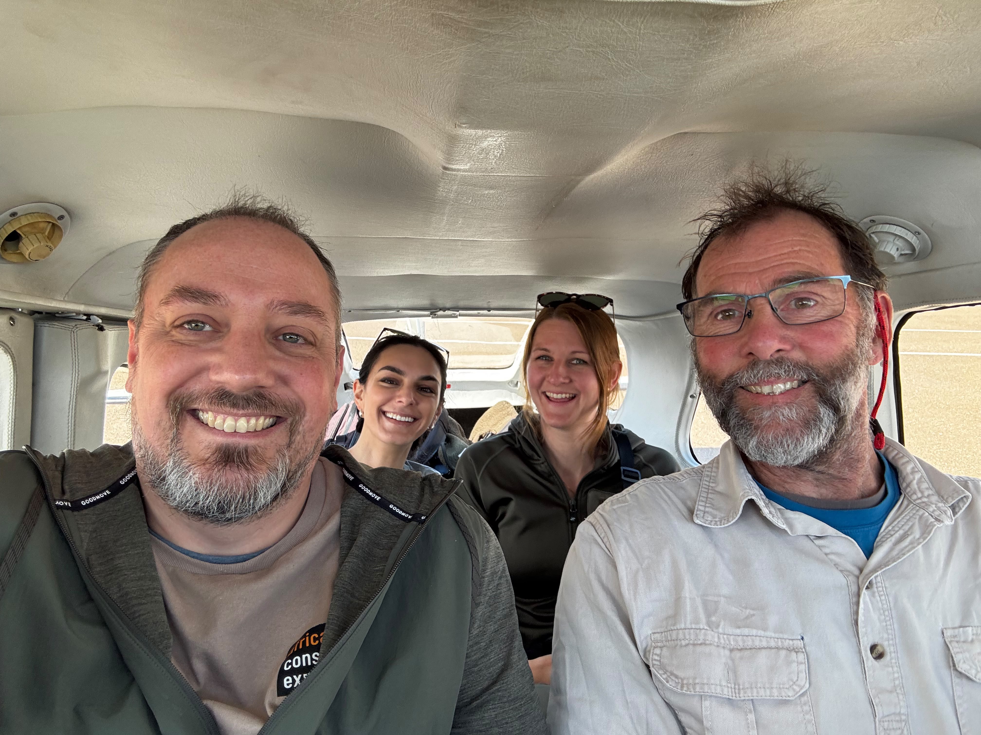 Giulia Polvara and other volunteers in a plane about to go over the Okavango Delta