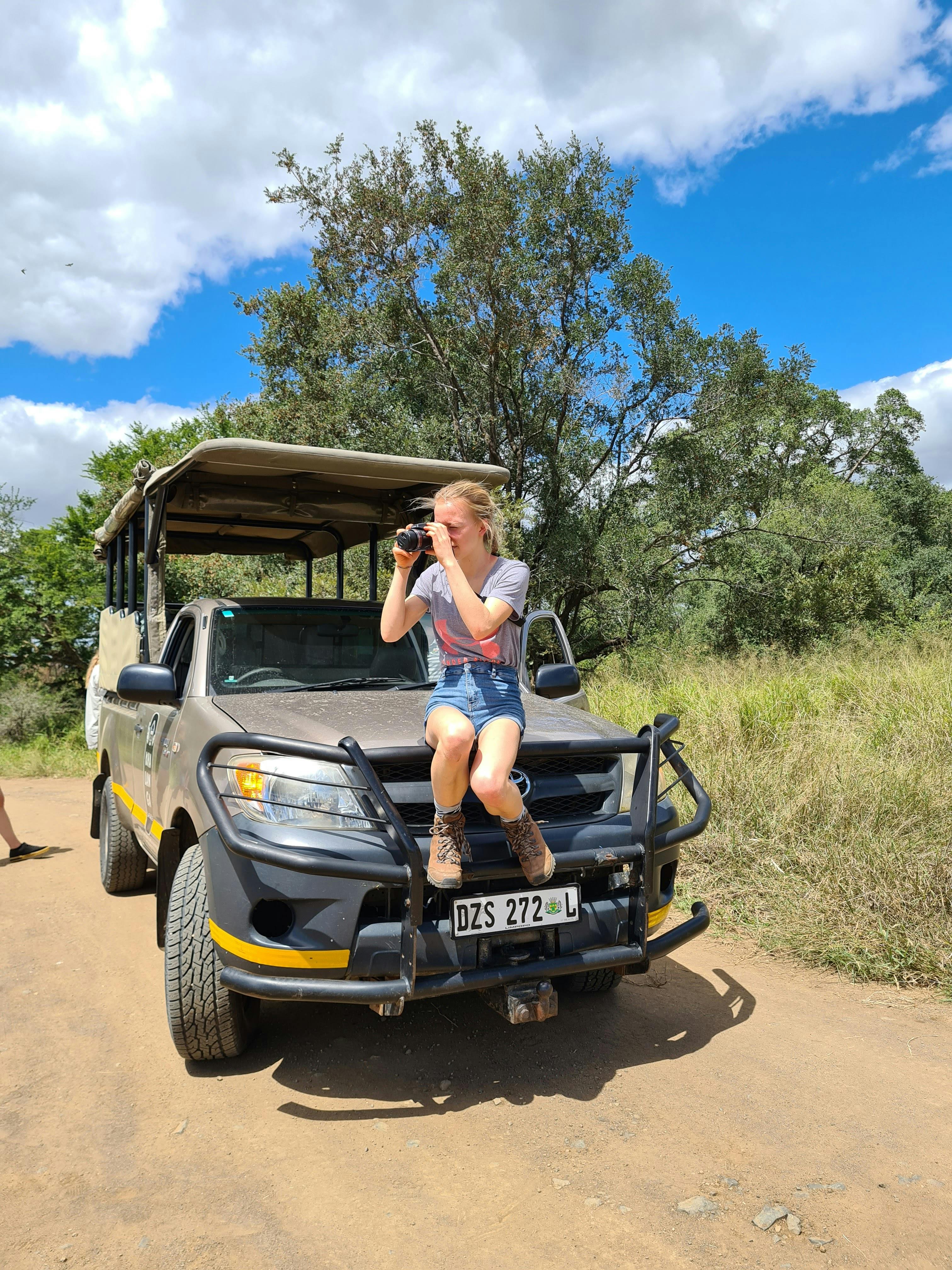 Mira van Duin: posing on a vehicle