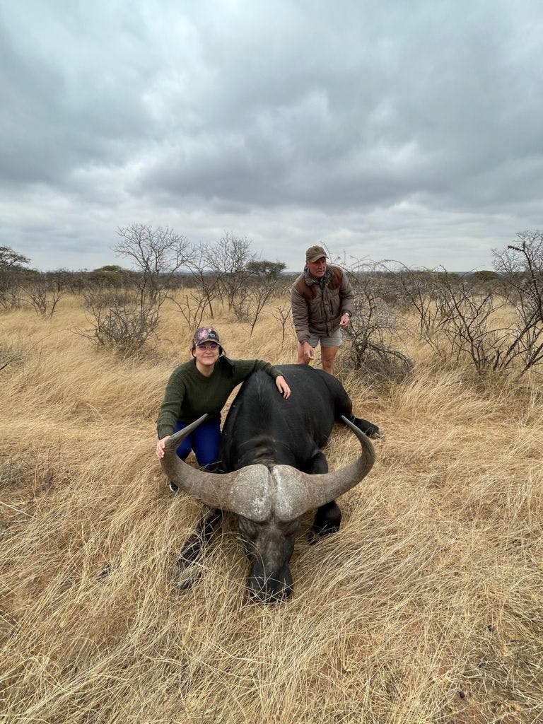 Michelle Roegiers: posing with a sedated buffalo