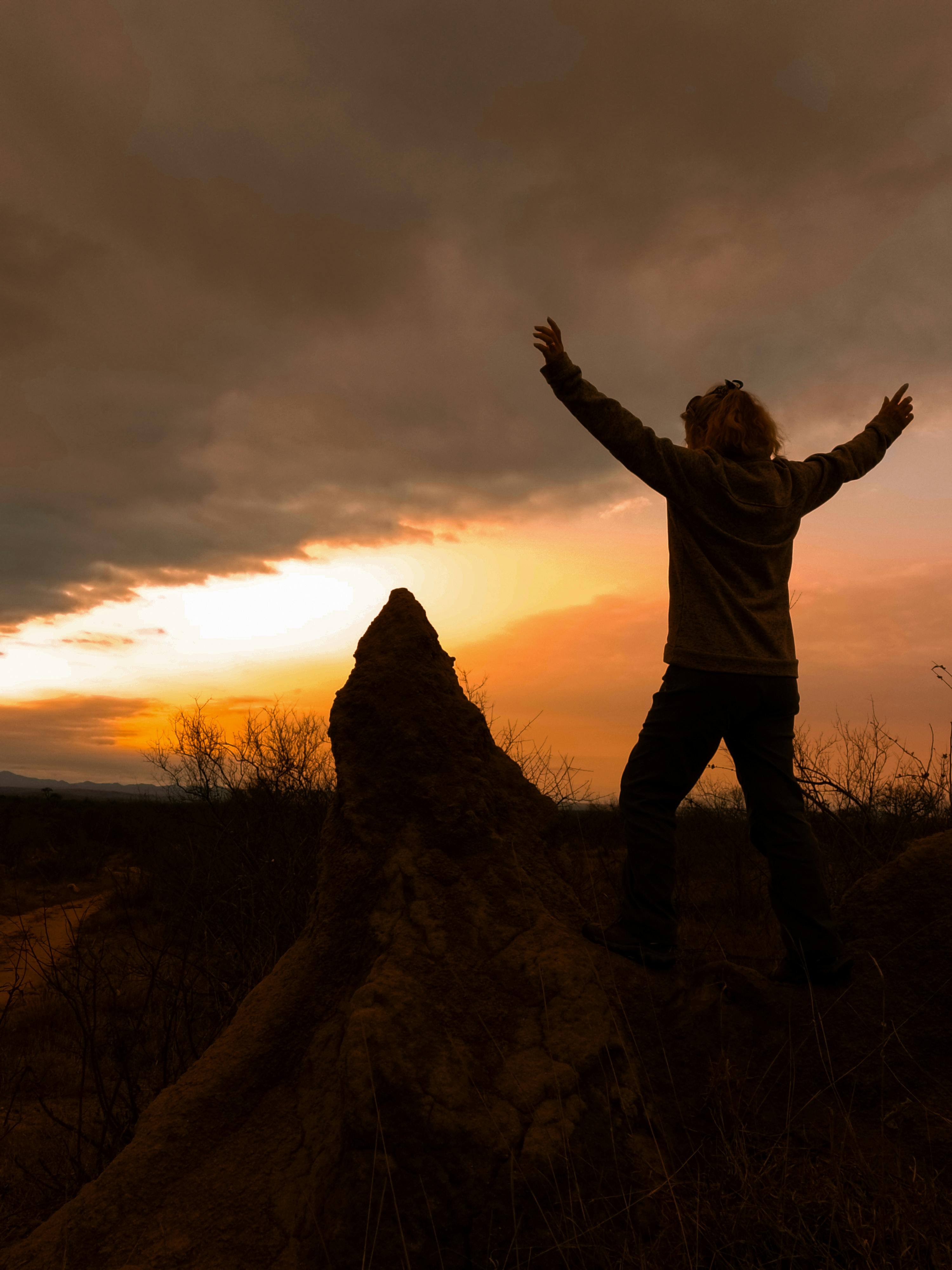 A female posing in front of a sunset