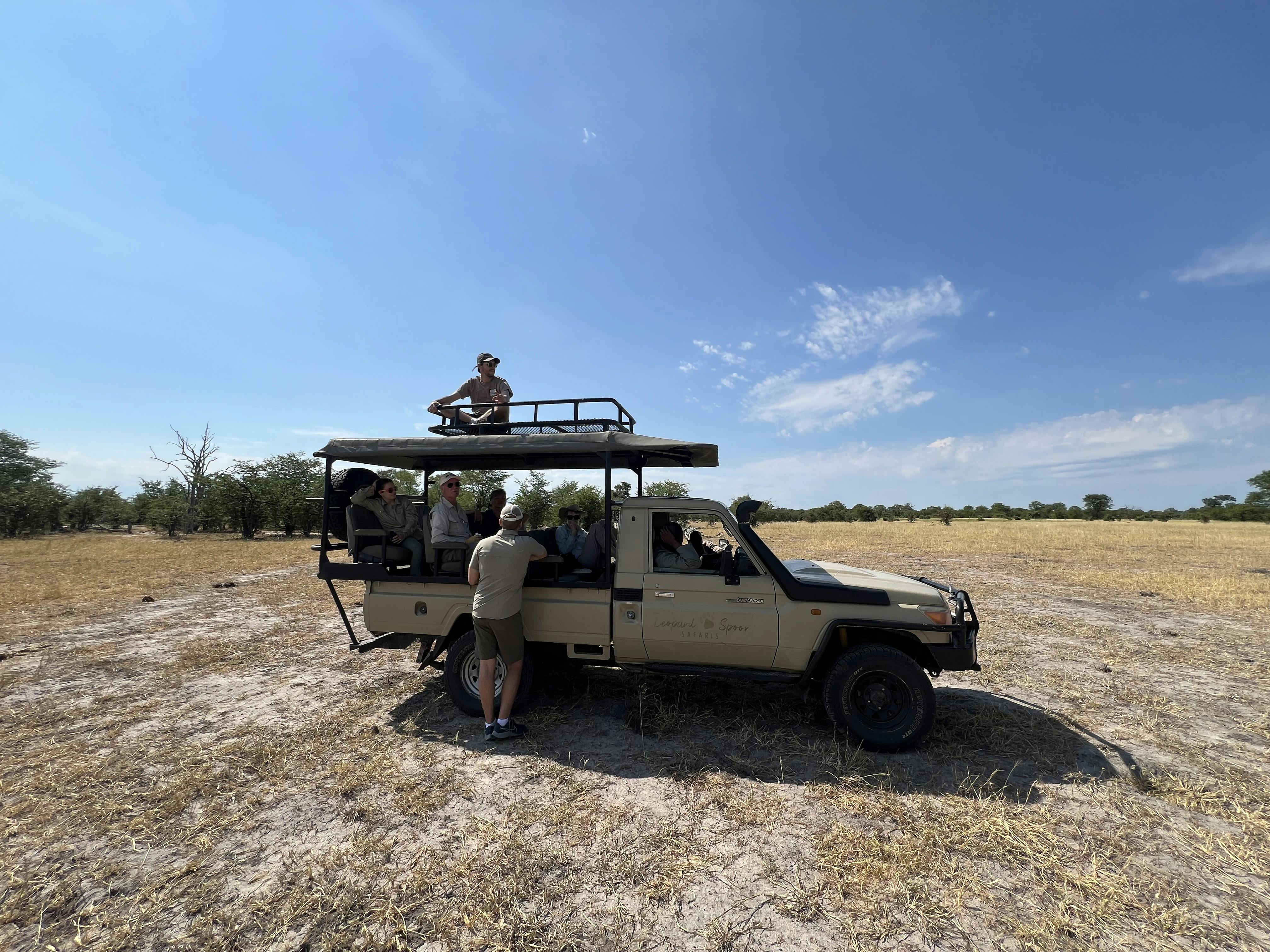A group in a vehicle at the Okavango