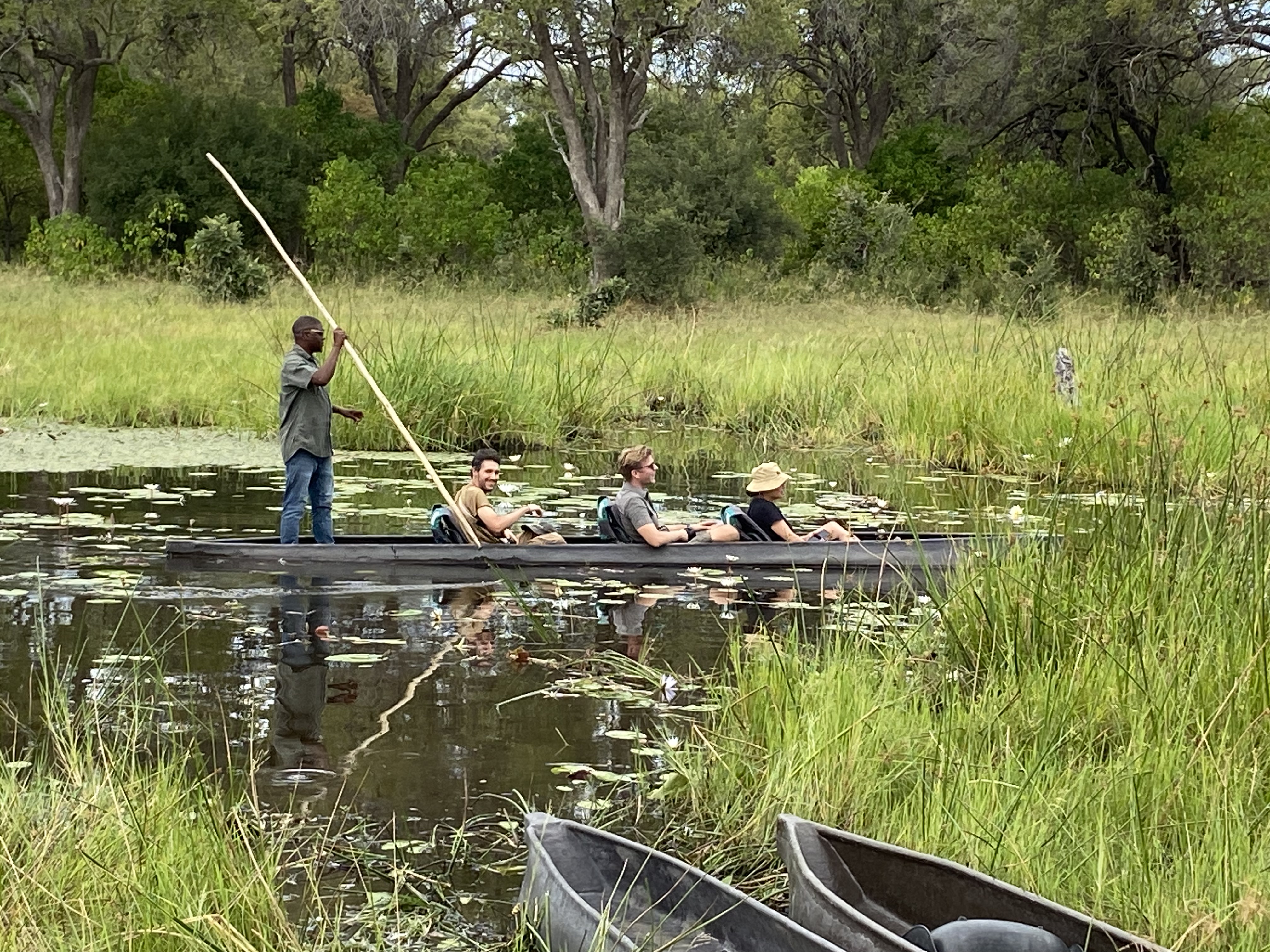 Josie and Adam: A group in a canoe in the Okavango