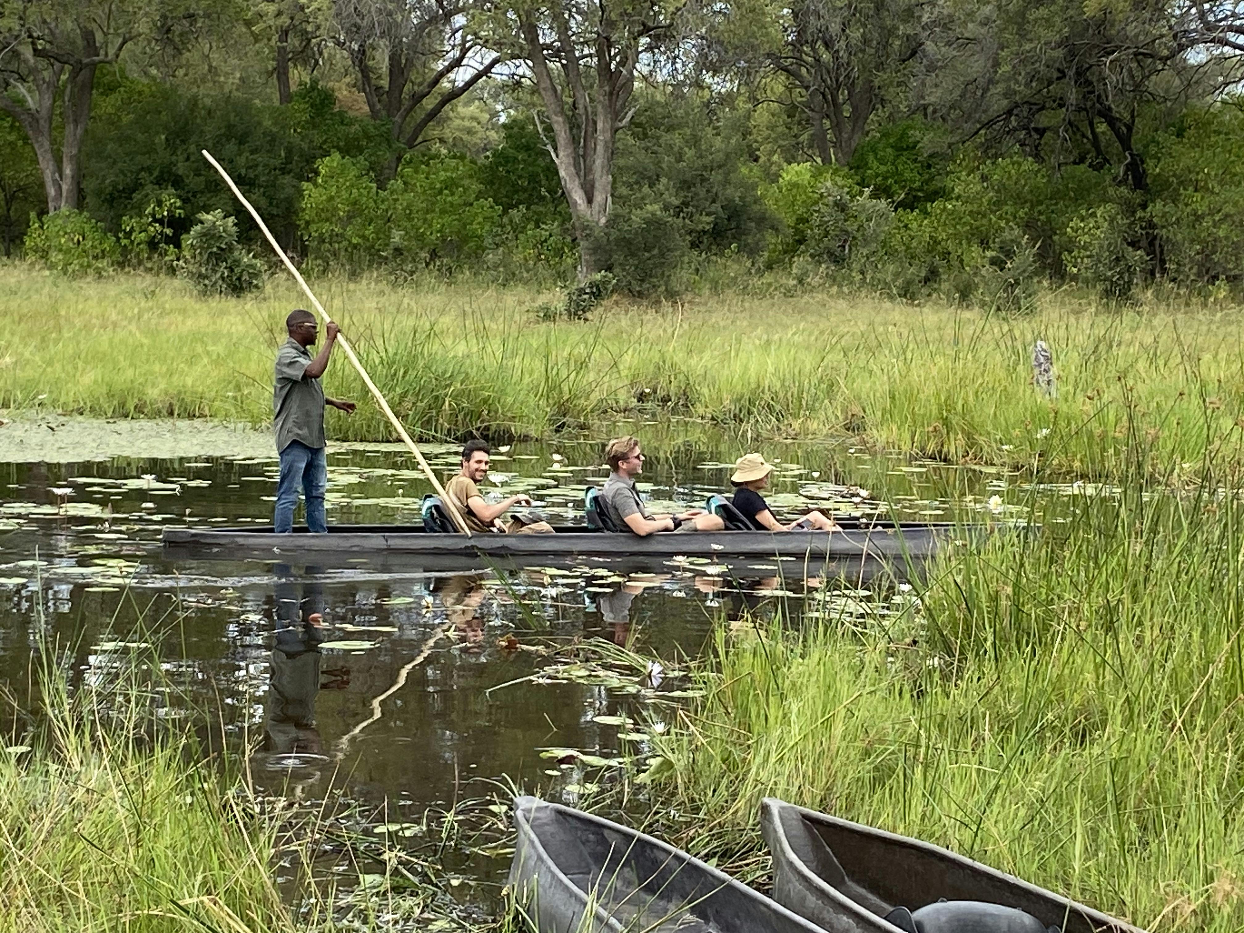 A group in a canoe in the Okavango