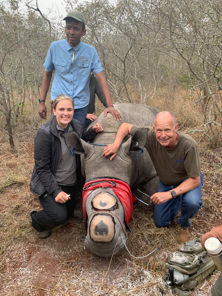 Lauryn Sitton: A female student sits in front of a rhino horn trimming
