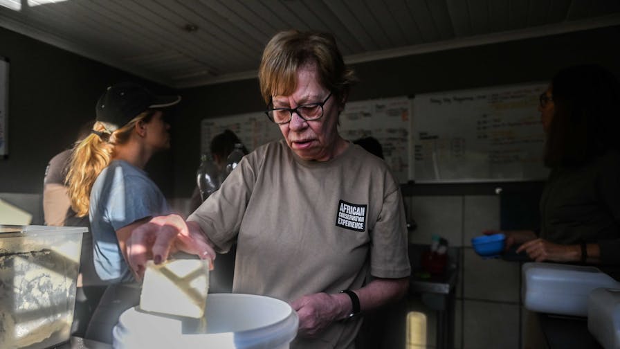 Norma Falconer: preparing rhino feed at Care for Wild Africa