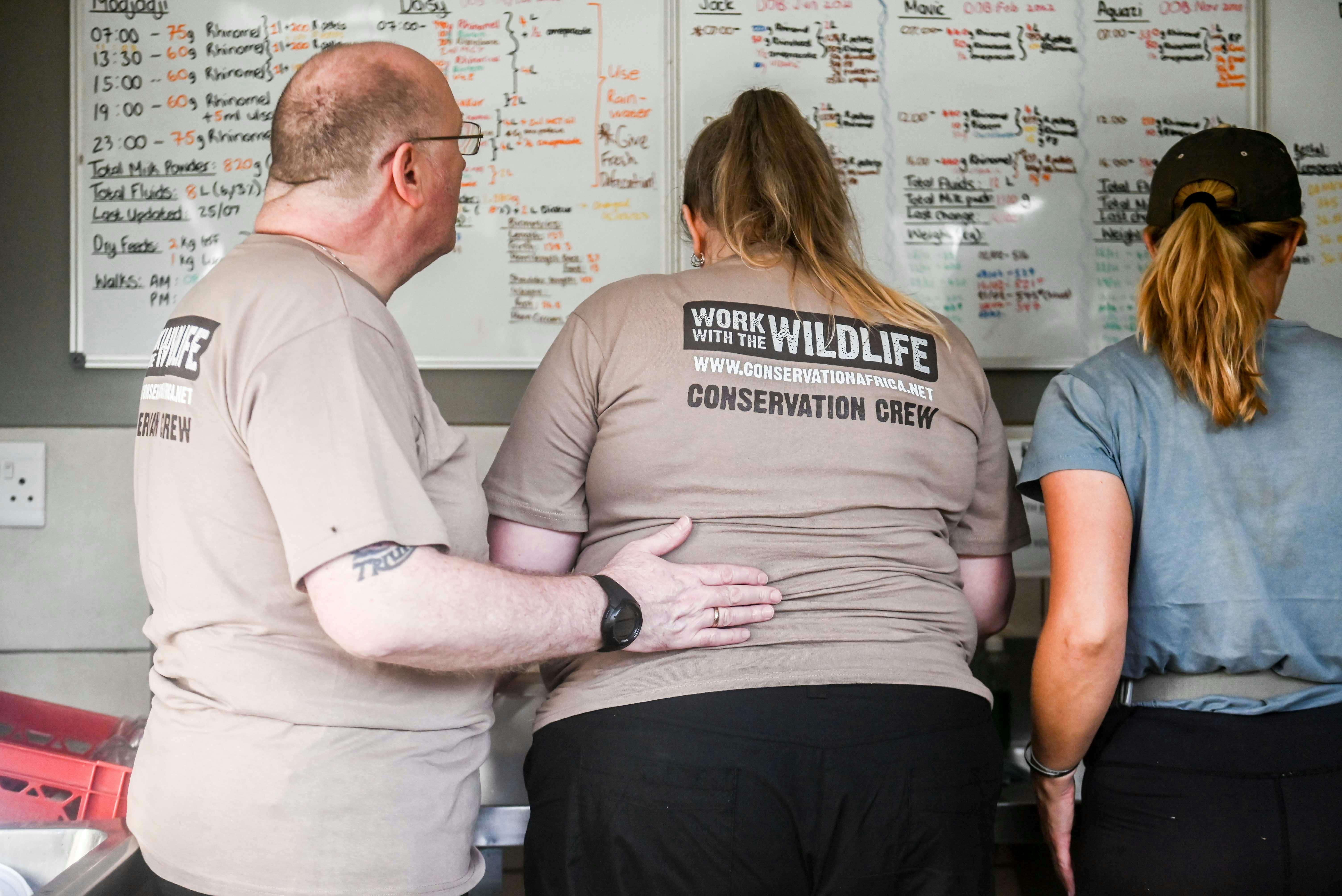 Terence and Victoria Fitzpatrick: at Care for Wild Africa, preparing rhino feed