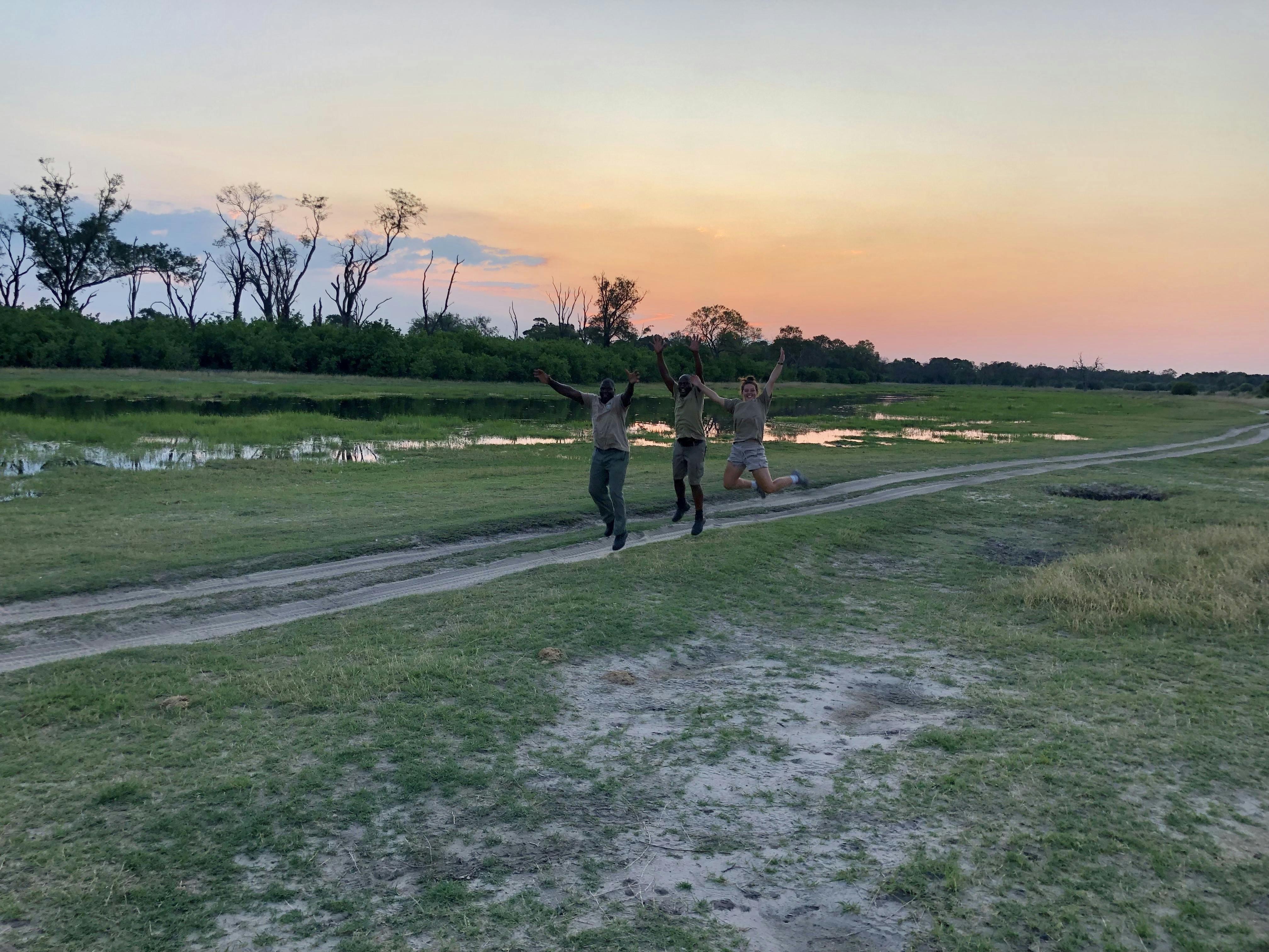 Katherine Prindle: jumping with the guides in the Okavango