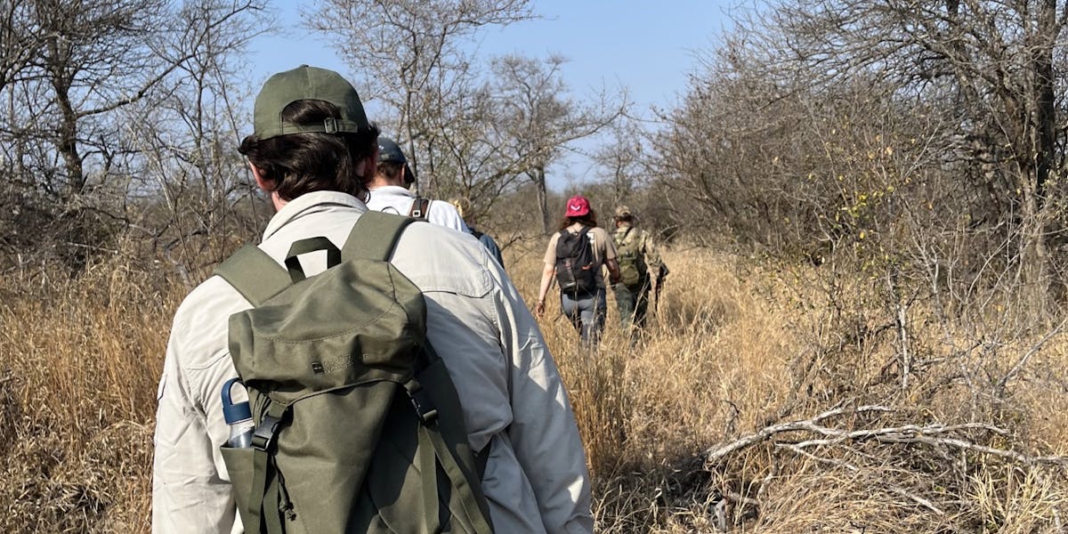 Liam Corcoran and Emily Munroe: hiking in the bush