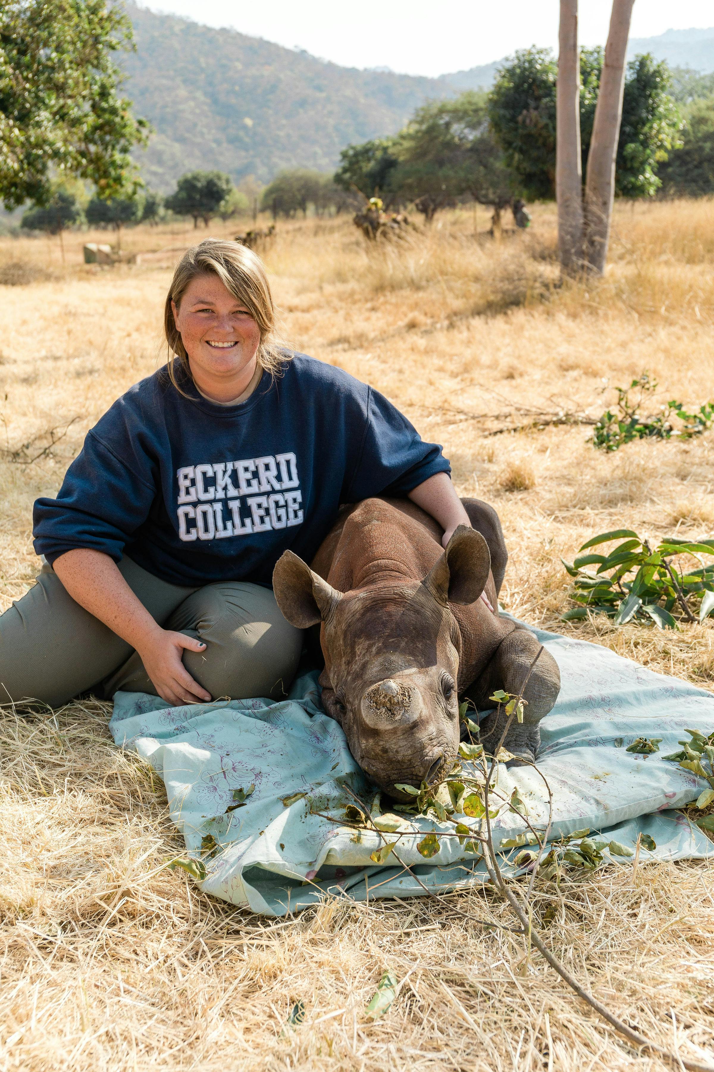 Lillie Homberg: posing with a baby rhino