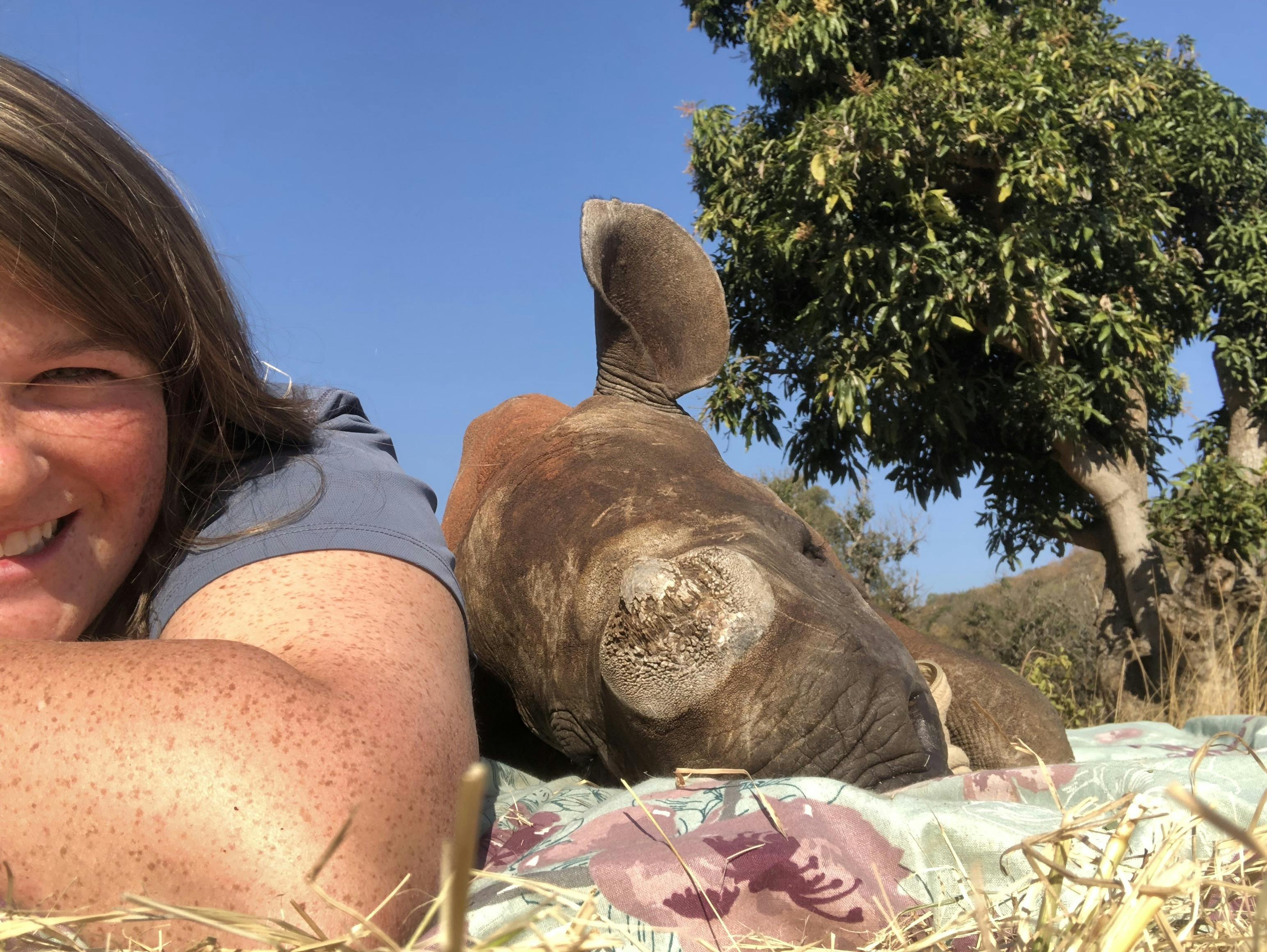 Lillie Homberg: posing with a baby rhino