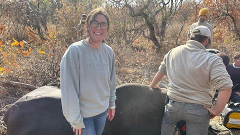 Kelly Iannone: Volunteer with a sedated rhino