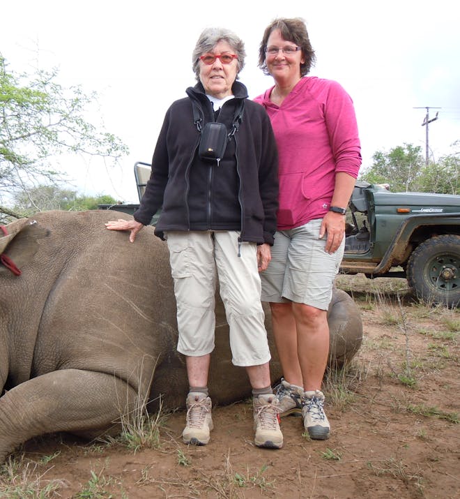 Myriam Istace: posing with a sedated rhino