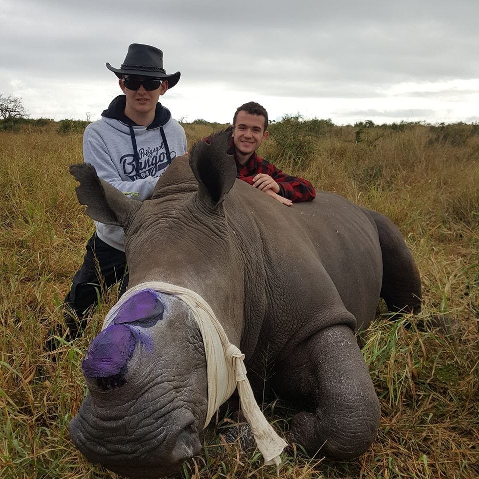 Pierce Kempkes: posing after a rhino de-horning