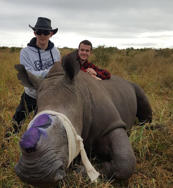 Pierce Kempkes: posing after a rhino de-horning