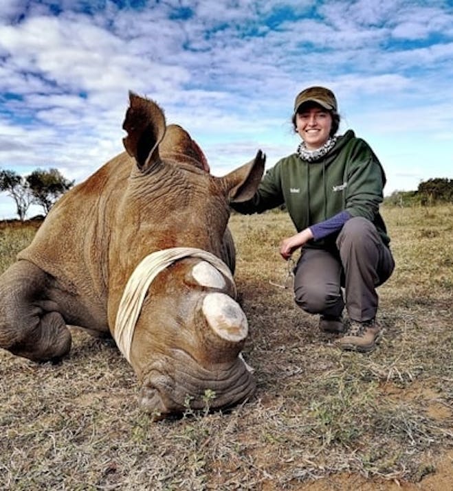 Isobel Yeo: posing with a sedated rhino