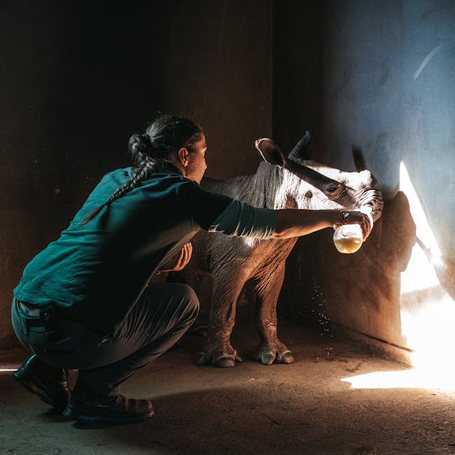 Conservation Travel - ACE volunteer bottle feeding a rhino - African Conservation Experience