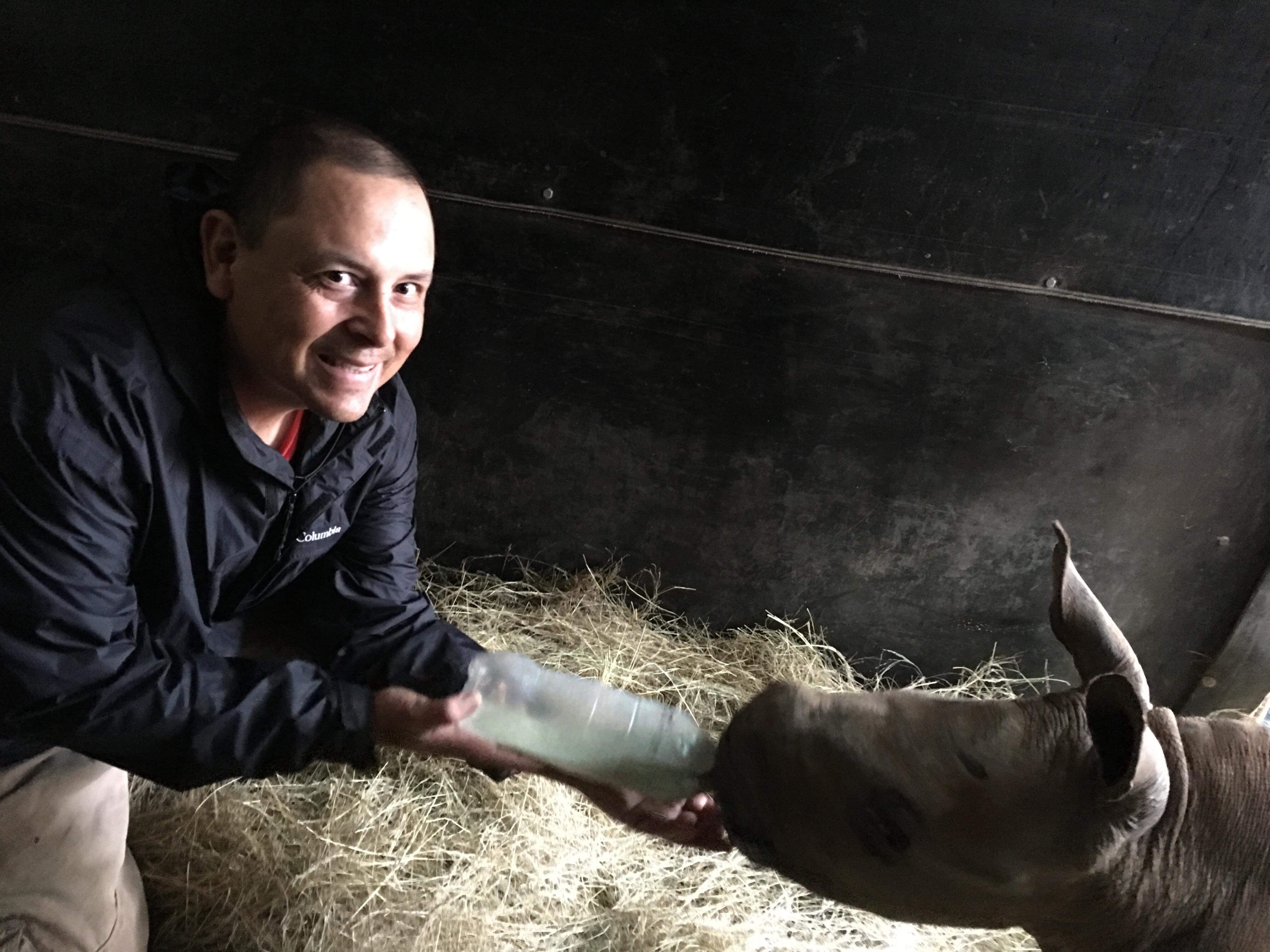 Mario Gabusi: bottle feeding a baby rhino