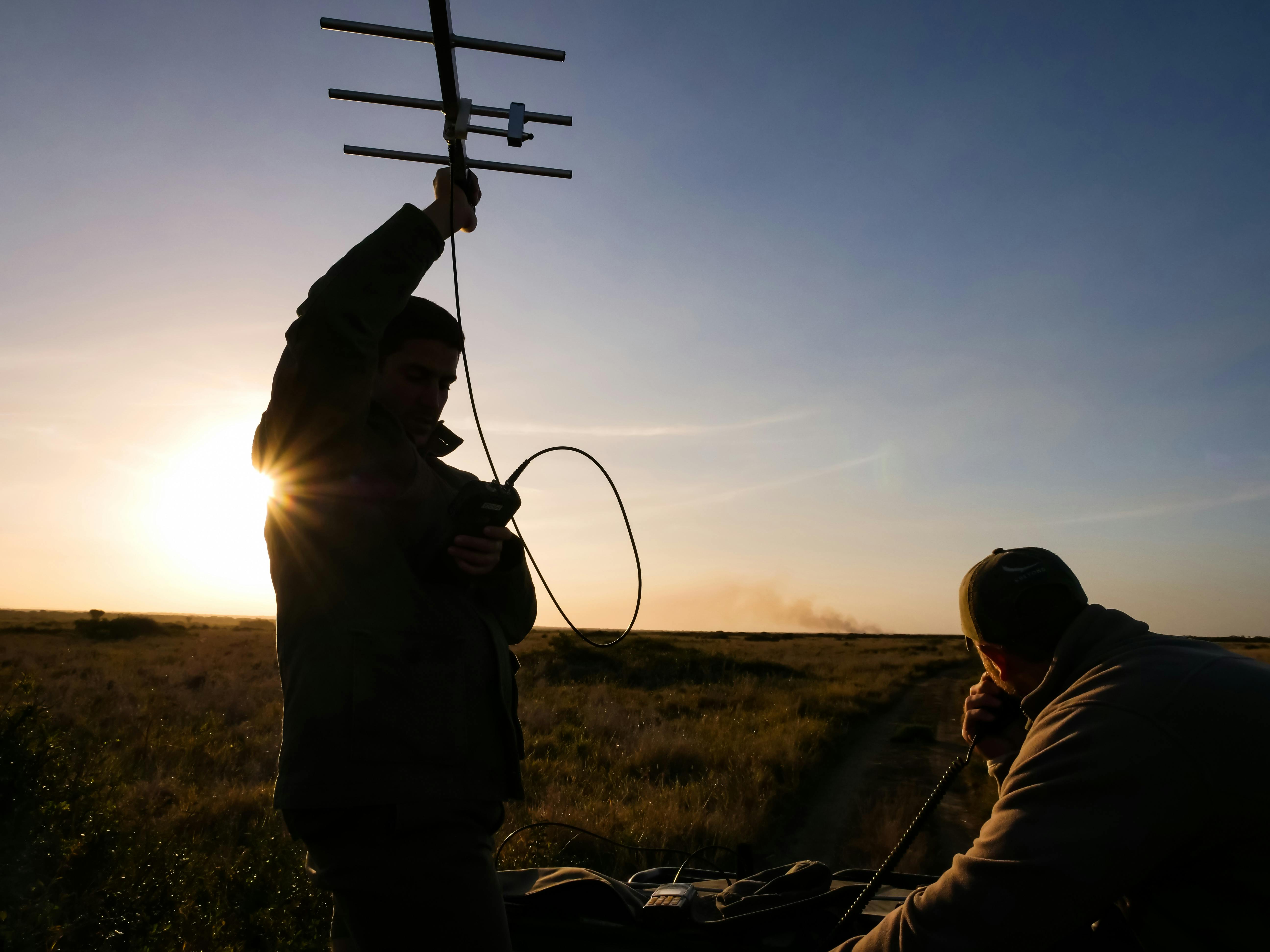 ACE volunteers using telemetry as the sun sets, photo taken by volunteer Kaden