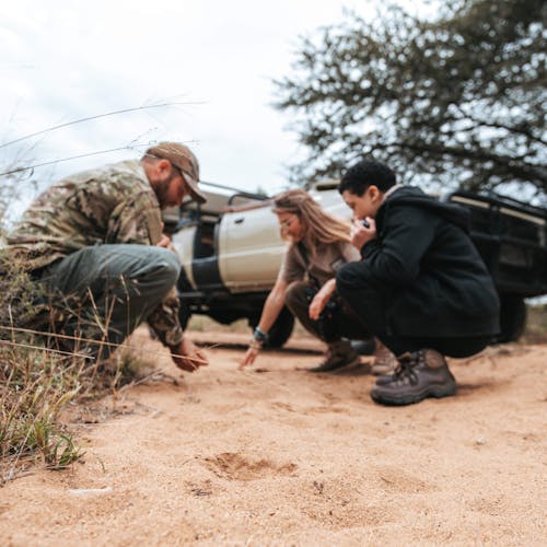 Group of ACE volunteers looking at tracks