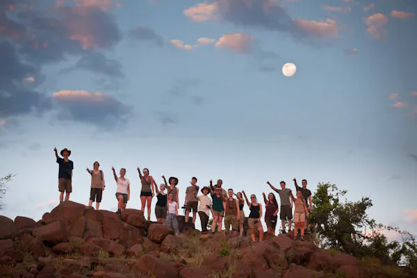 A school group posing at the top of the plains