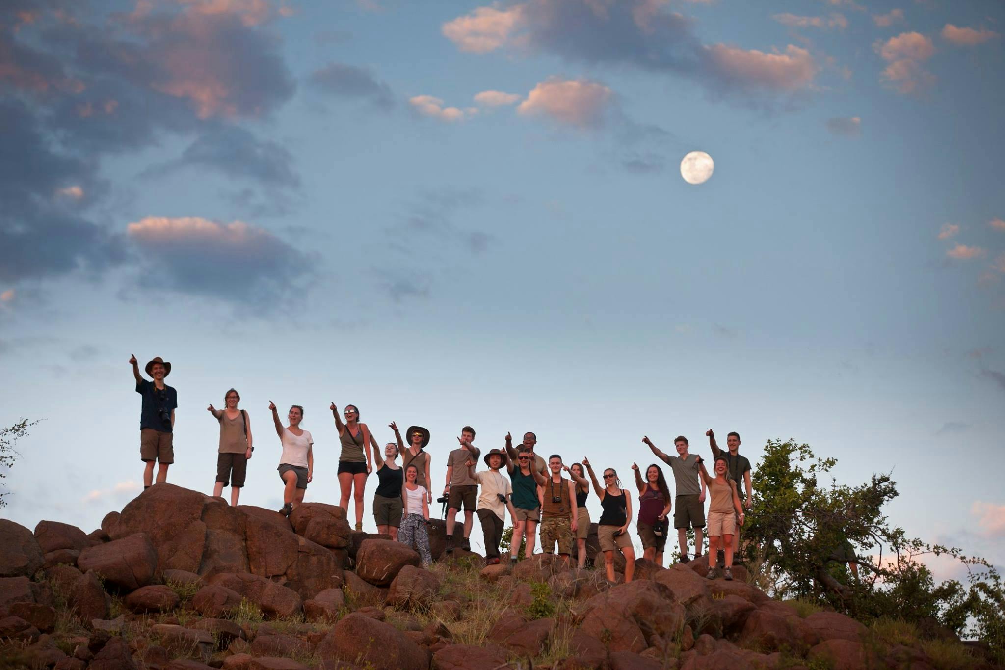 A school group posing at the top of the plains