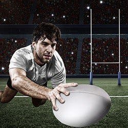Scoring a try on a rugby pitch