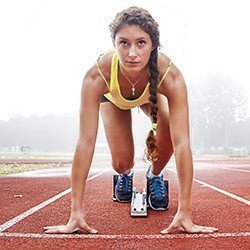An athlete on the starting blocks