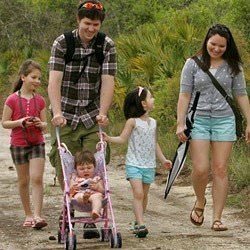 A family taking a walk together