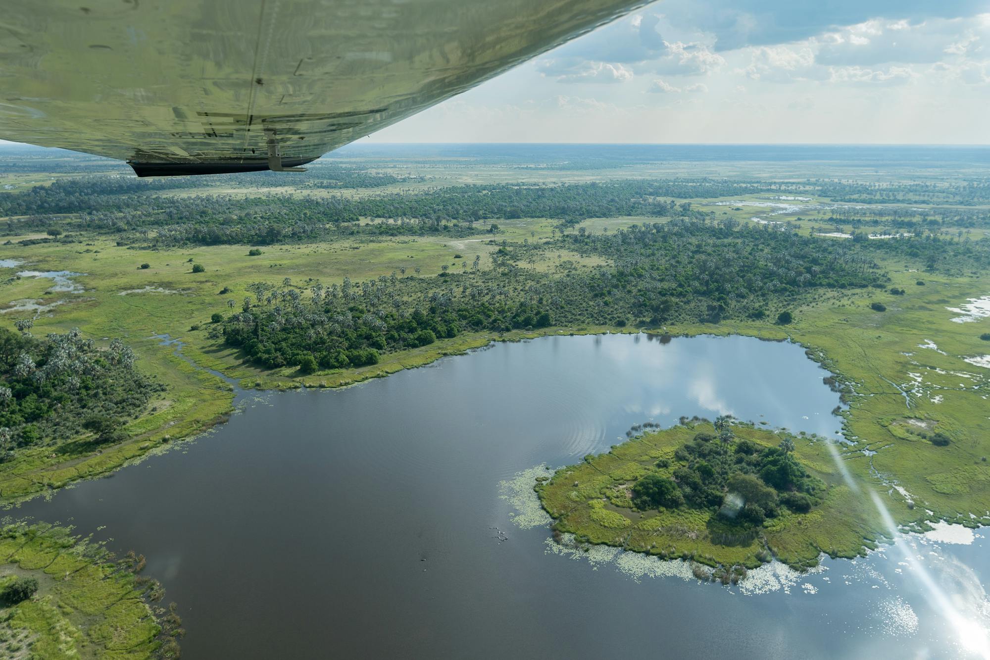 Travel with confidence - aerial view, plane over Okavango