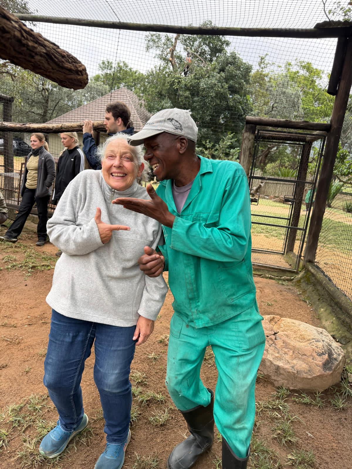 Katie Murray: Volunteer joking around with project staff at Moholoholo