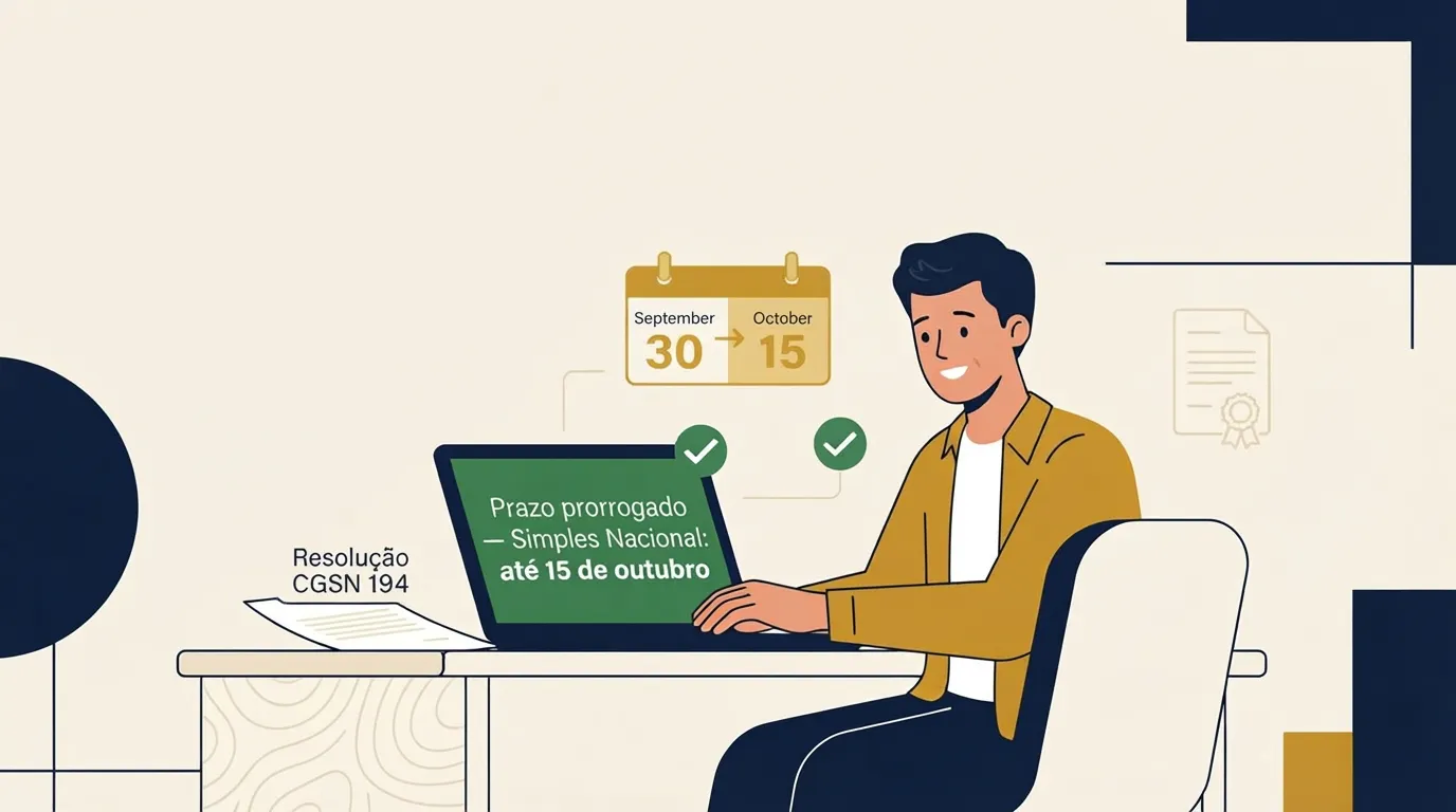 Prazo do Simples Nacional foi prorrogado: agora você tem até 15 de outubro — e até 30 de outubro para decidir sobre IBS e CBS