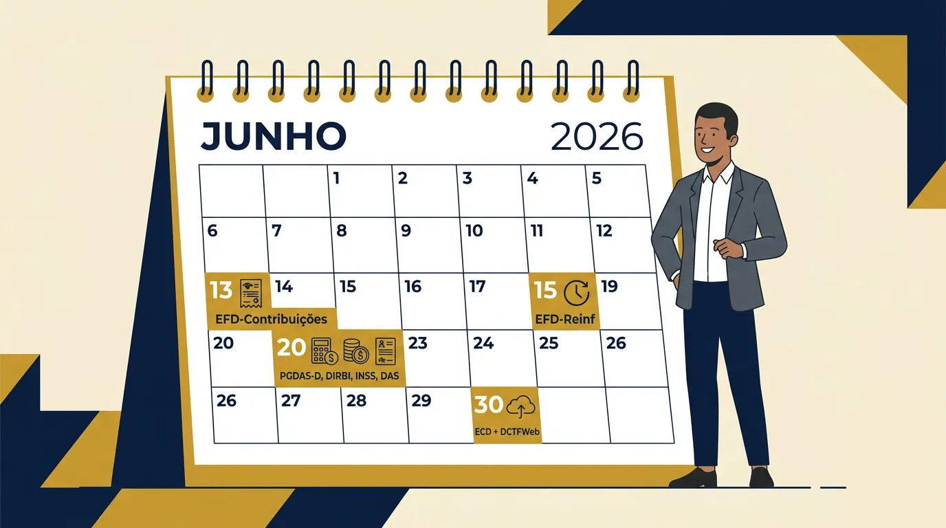 Agenda tributária de junho de 2026: todos os prazos que sua empresa não pode perder — com datas, multas e o que cada obrigação exige