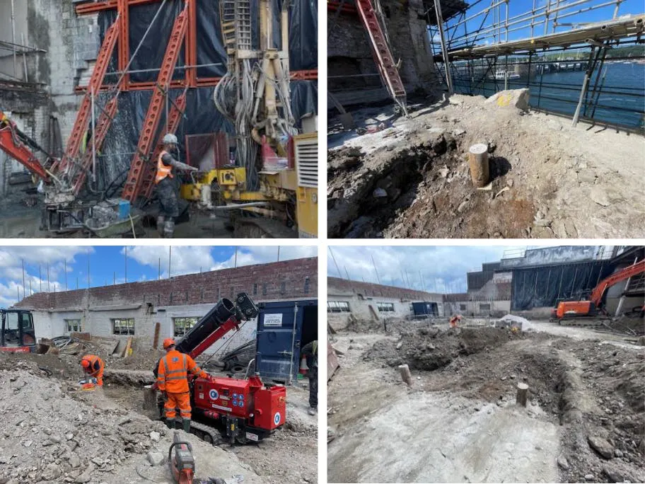 Final pile works at the rear of the bank, with full testing and preparation for beam installation now underway.