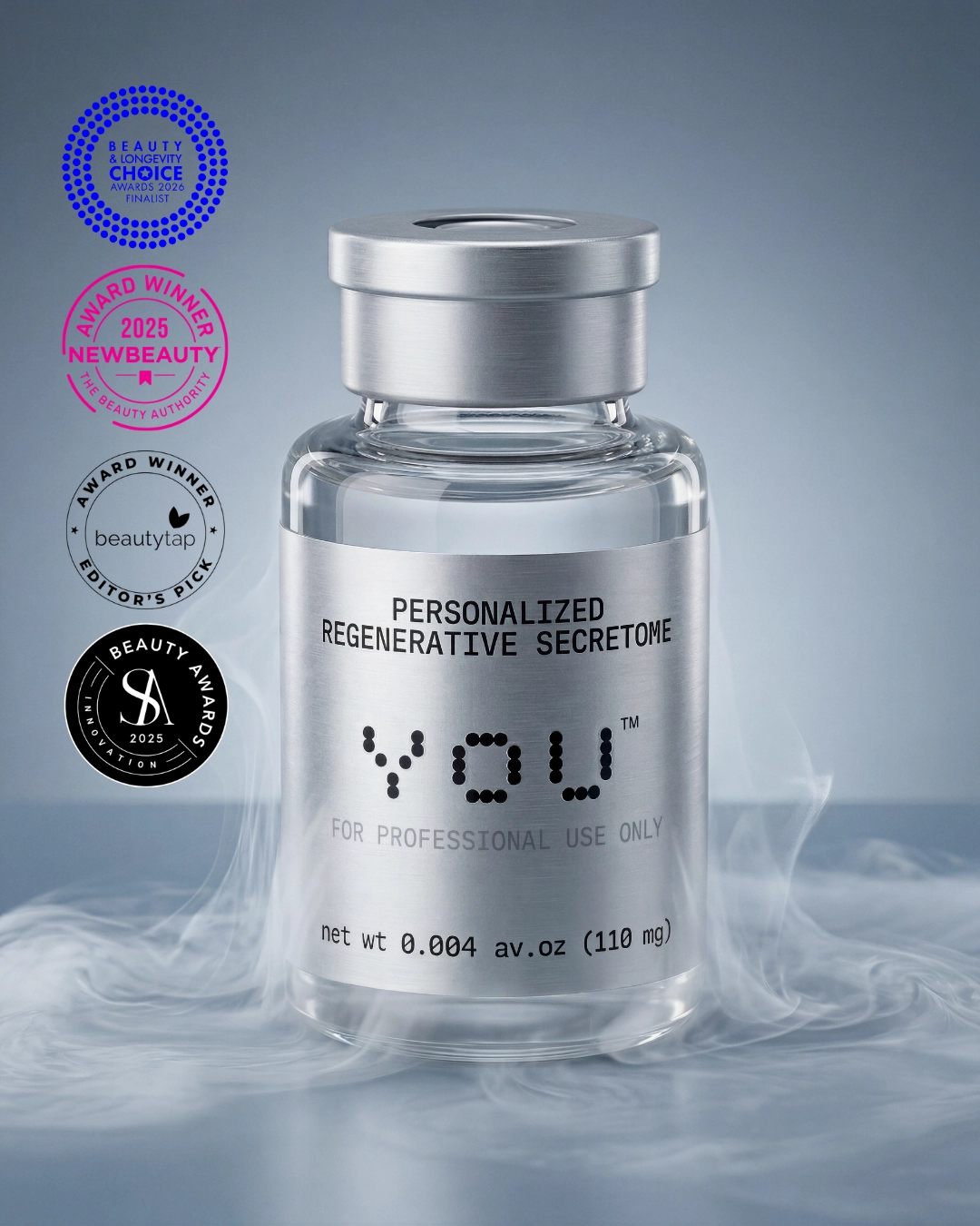 A close-up of a customized serum bottle, featuring a unique label that highlights tailored ingredients for individual skin needs.