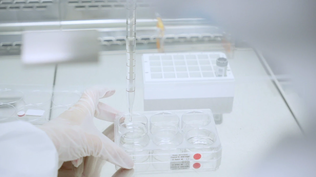 A laboratory professional in a white lab coat is holding a test tube, indicating involvement in scientific research or analysis.