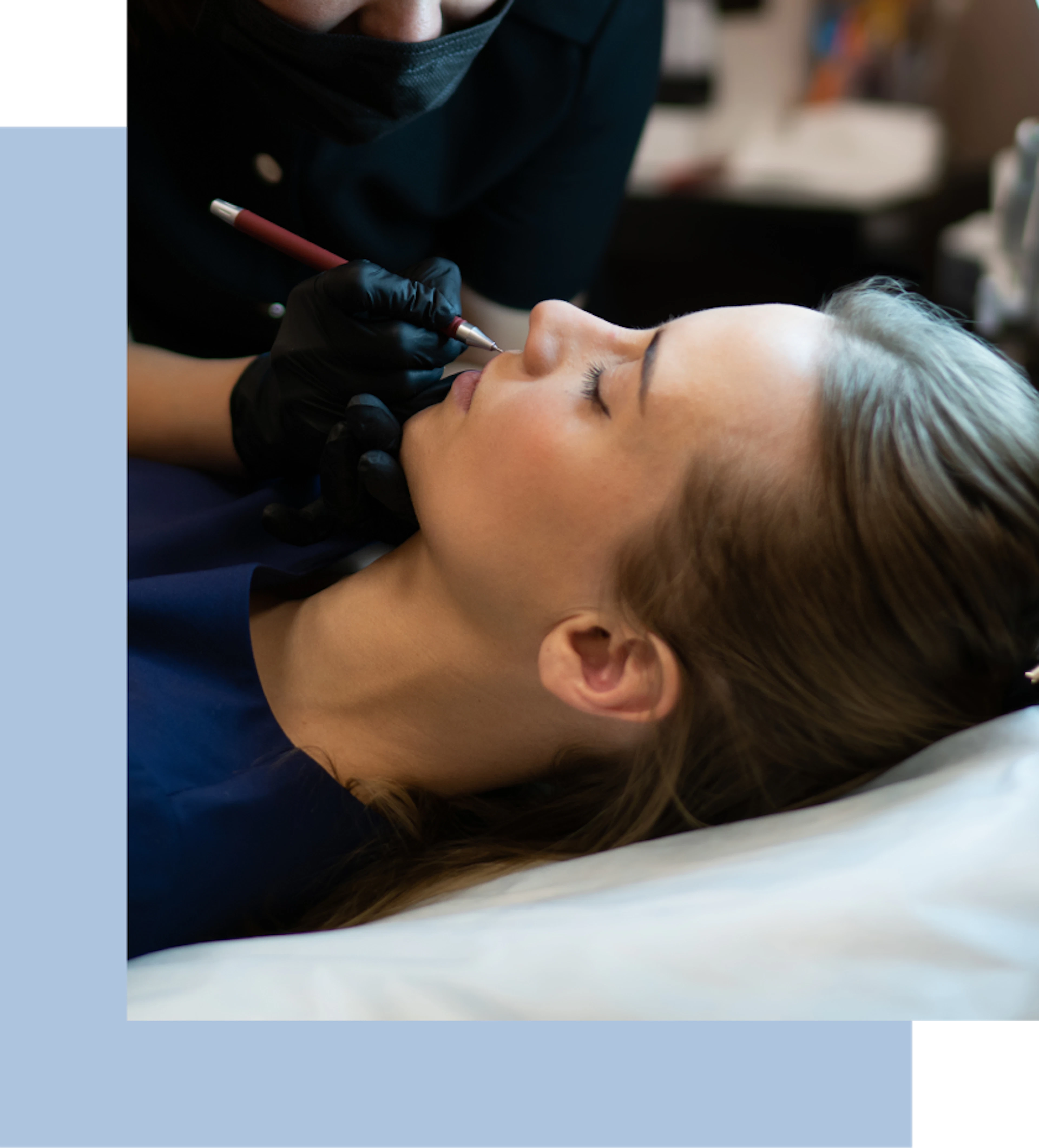 A woman undergoing a procedure, while another woman closely observes the treatment in a beauty salon.