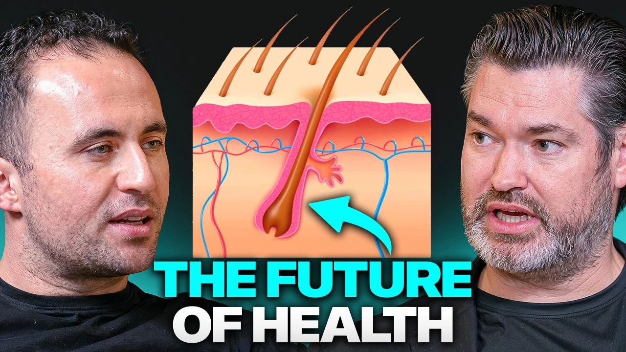 Two men discussing health innovations, accompanied by the phrase "The Future of Health" prominently displayed.