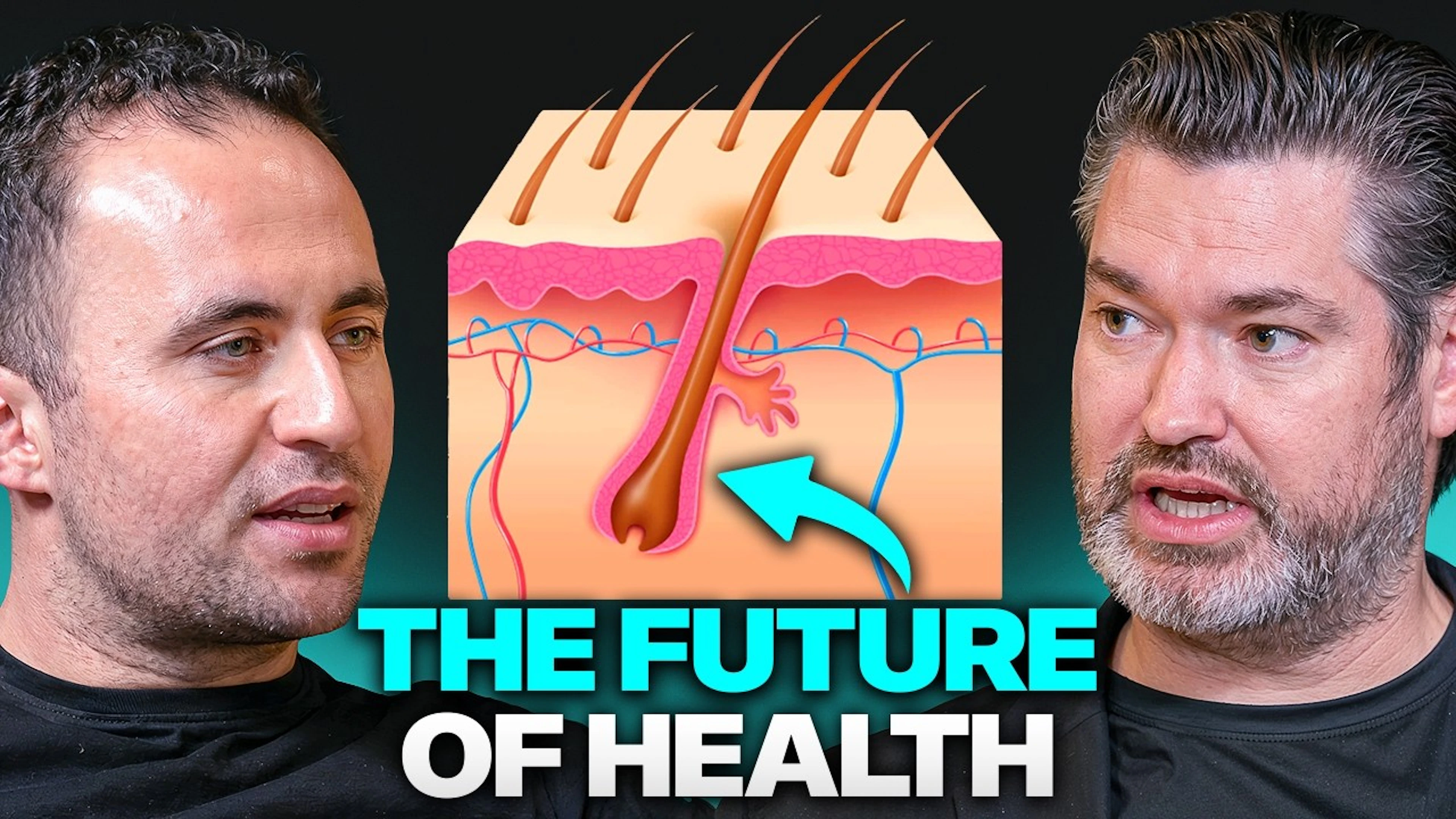 Two men discussing health innovations, accompanied by the phrase "The Future of Health" prominently displayed.
