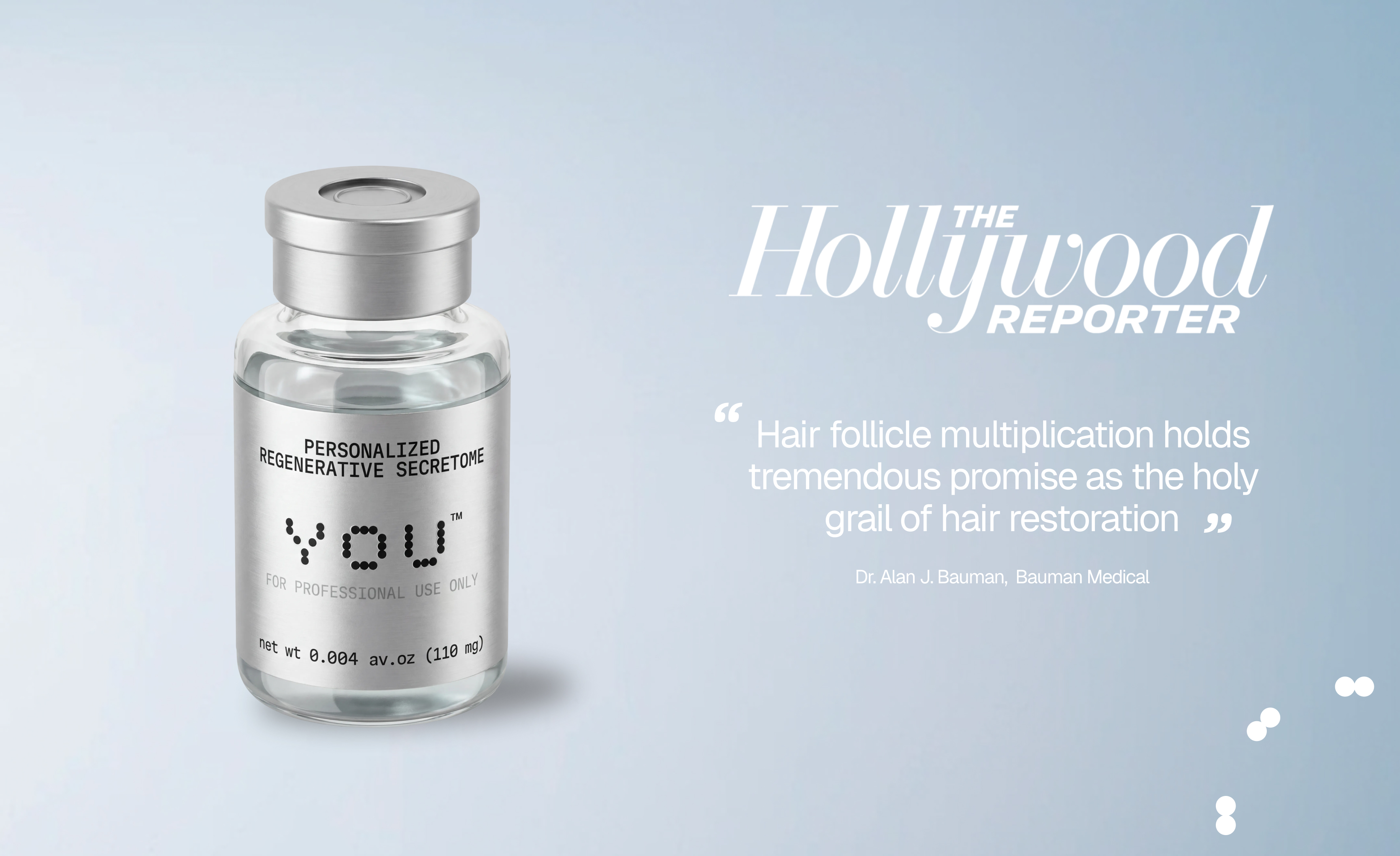 Secretome treatment bottle next to The Hollywood Reporter logo.